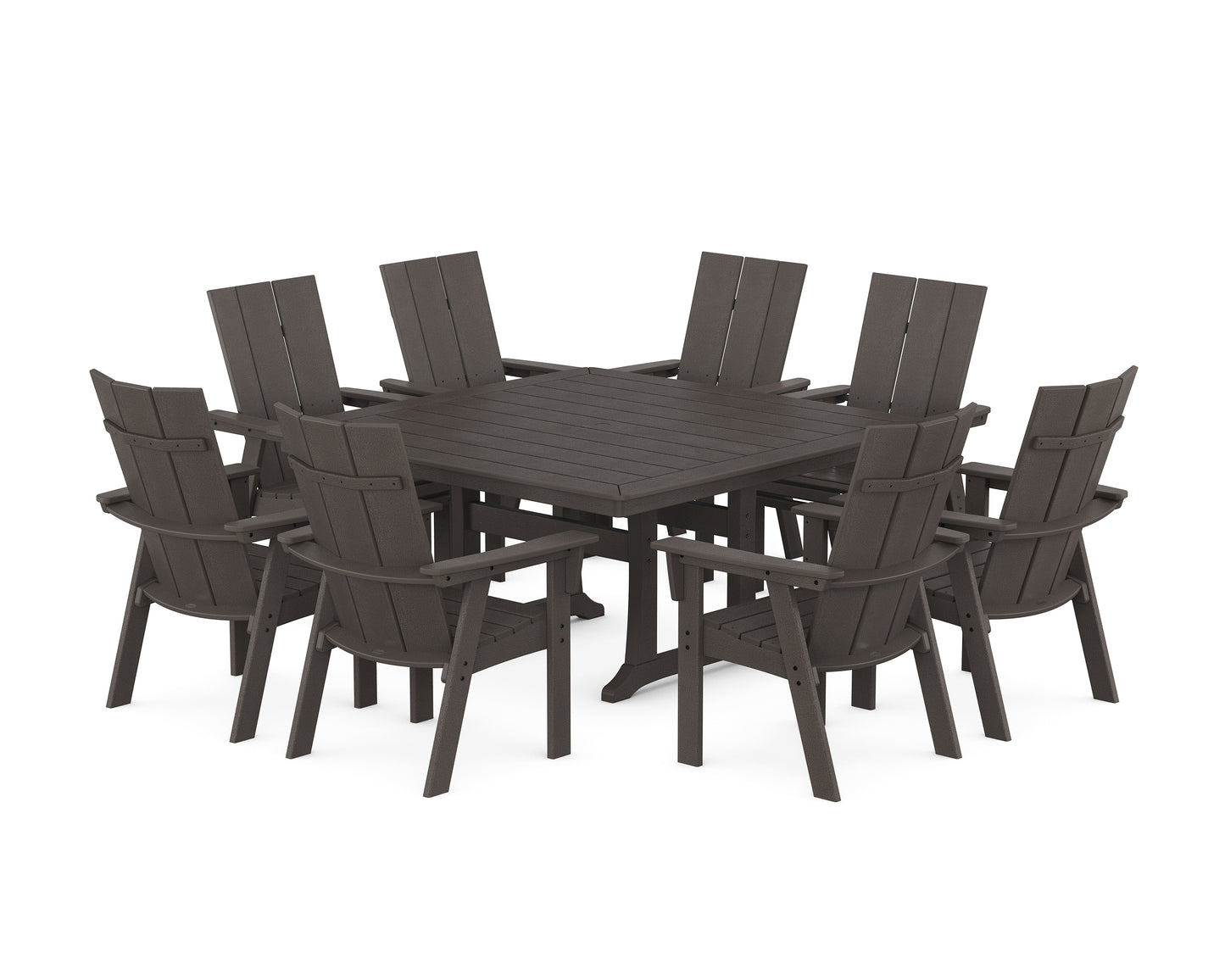 Modern Curveback Adirondack 9-Piece Square Dining Set with Trestle Legs