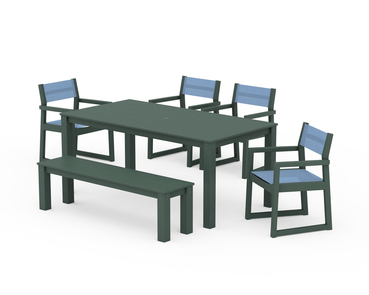 EDGE Sling Arm Chair 6-Piece Parsons Dining Set with Bench