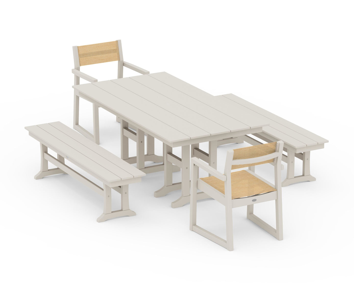 EDGE Sling Arm Chair 5-Piece Farmhouse Dining Set with Benches