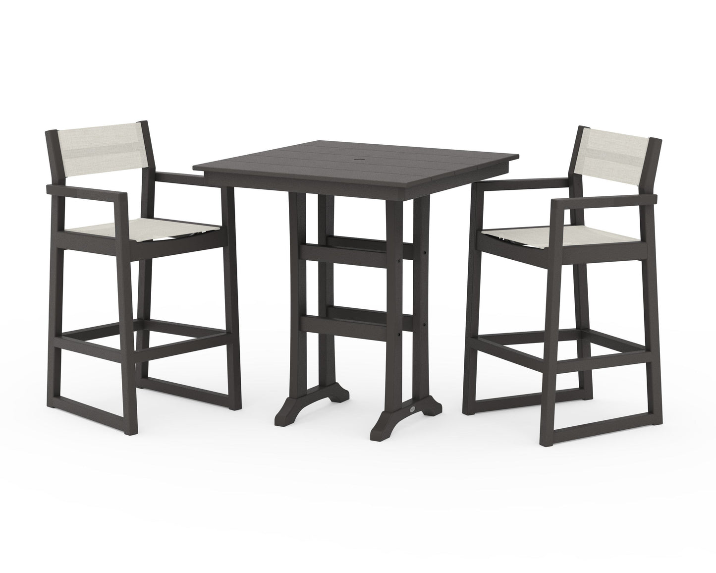 EDGE Sling Arm Chair 3-Piece Farmhouse Bar Set with Trestle Legs