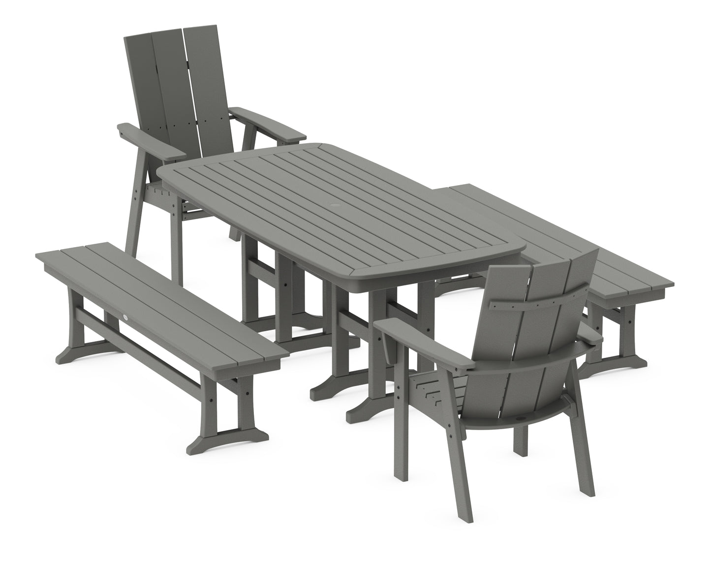 Modern Curveback Adirondack 5-Piece Dining Set with Benches