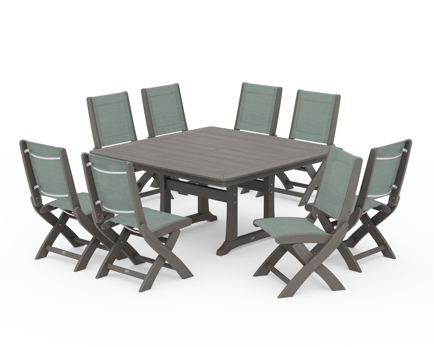 Coastal Folding Side Chair 9-Piece Dining Set with Trestle Legs