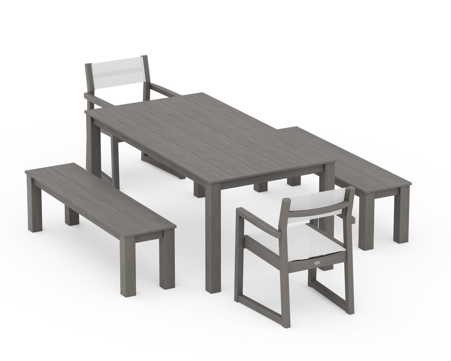 EDGE Sling Arm Chair 5-Piece Parsons Dining Set with Benches