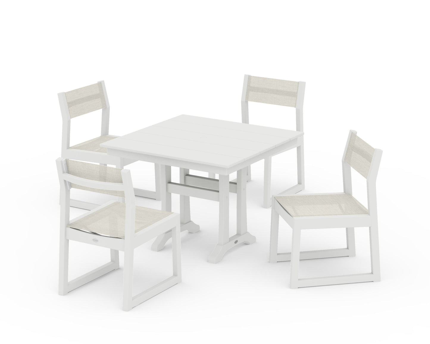 EDGE Sling 5-Piece Farmhouse Trestle Side Chair Dining Set