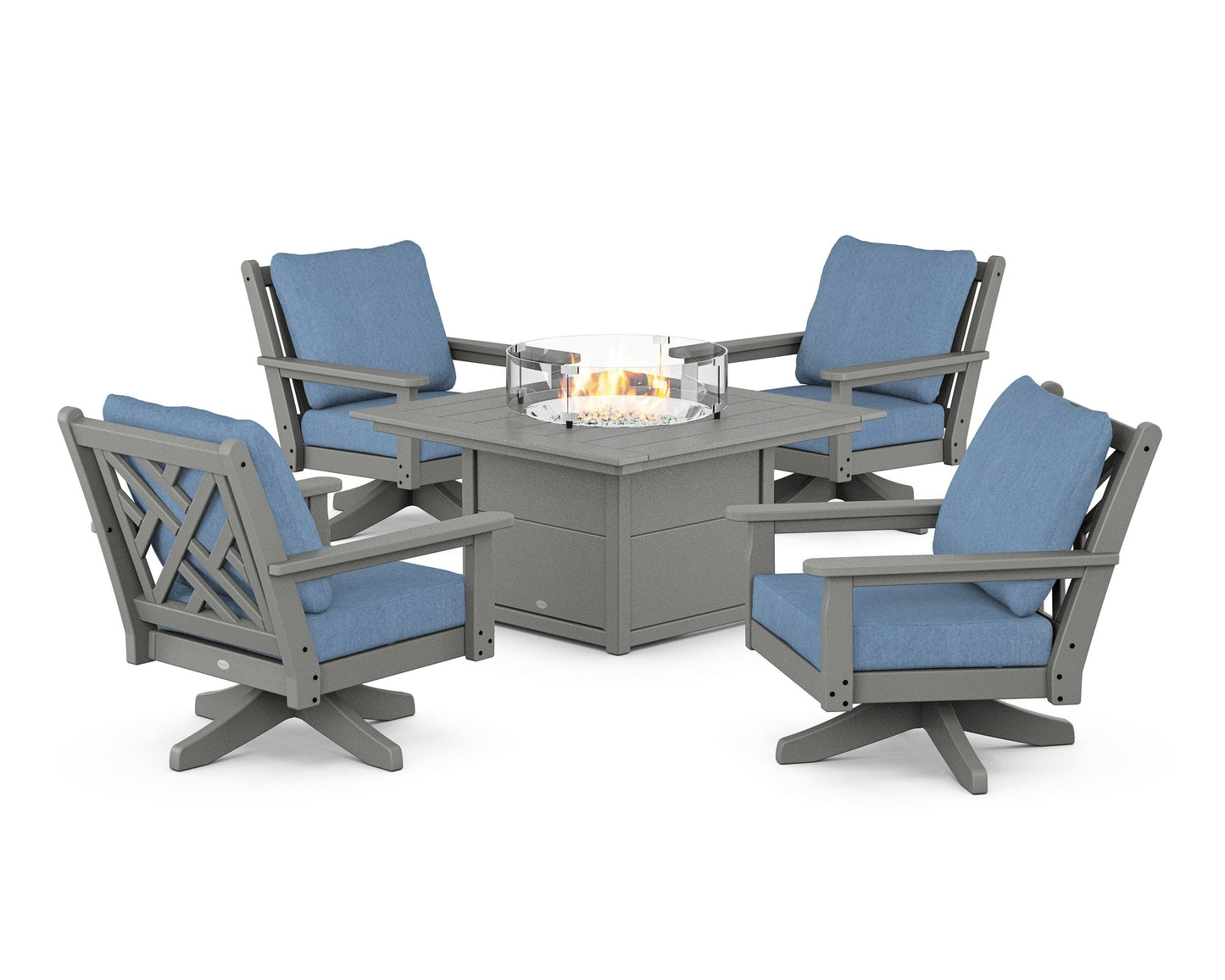 Chippendale 5-Piece Deep Seating Swivel Conversation Set with Fire Pit Table