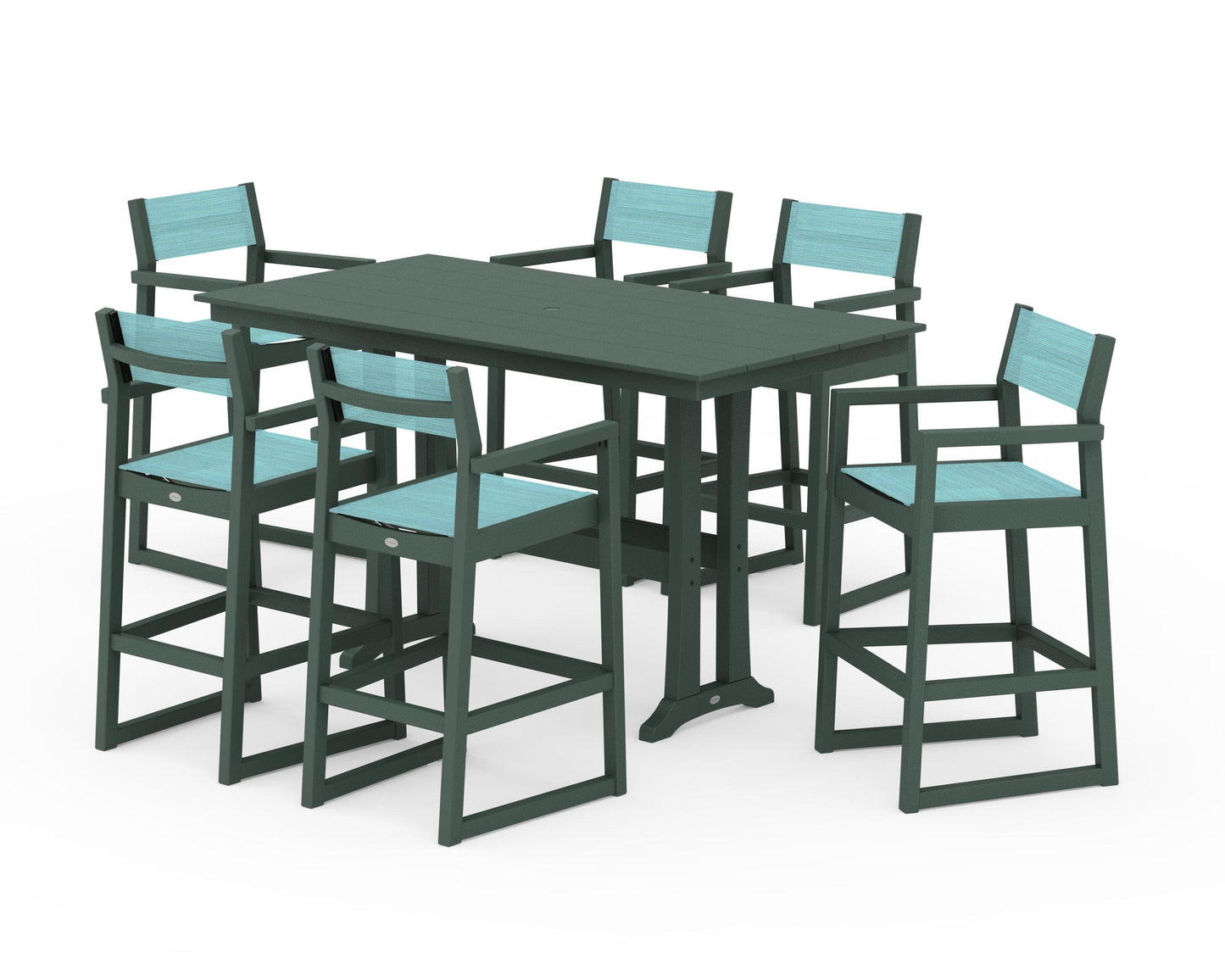 EDGE Sling Arm Chair 7-Piece Farmhouse Bar Set with Trestle Legs