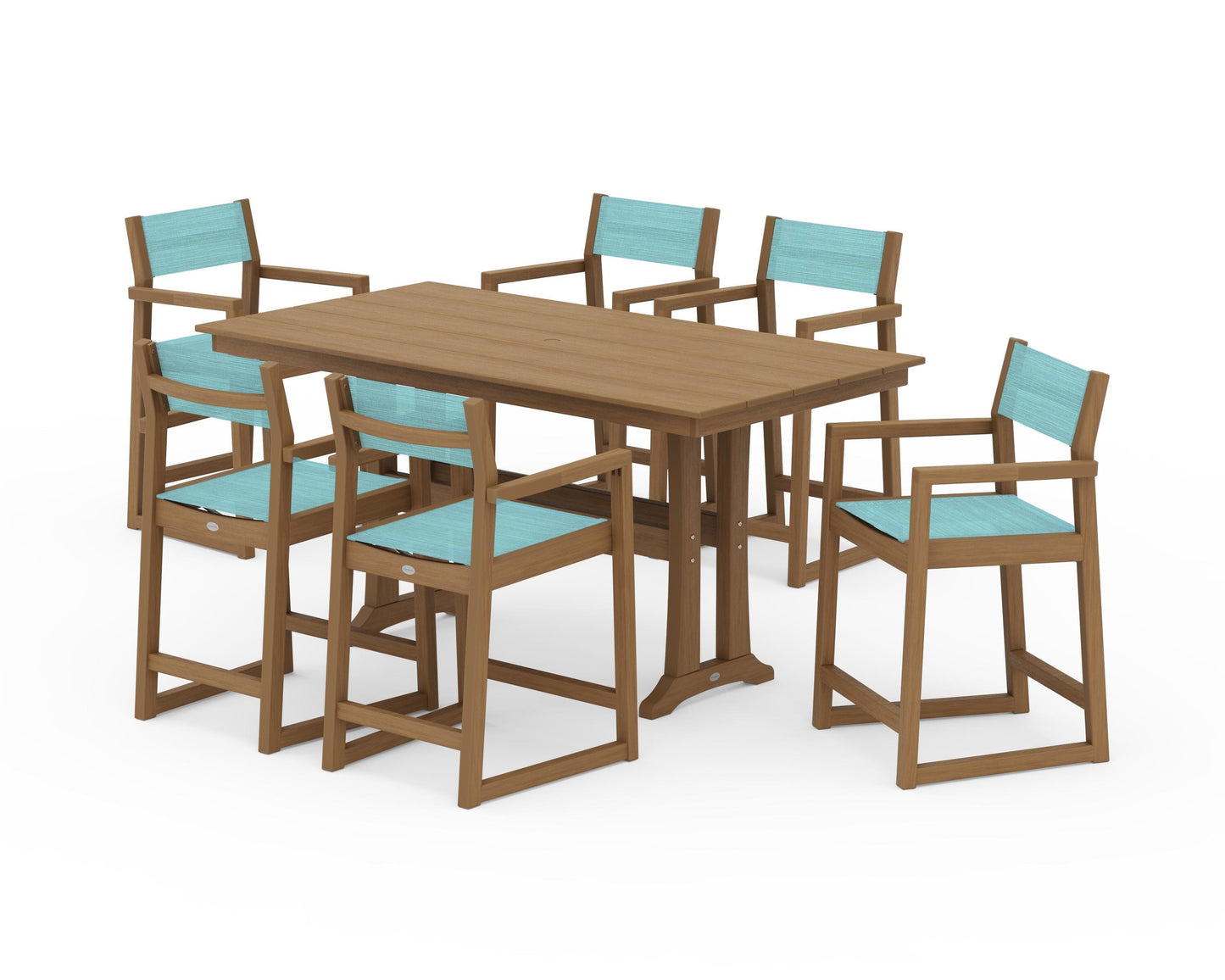 EDGE Sling Arm Chair 7-Piece Farmhouse Counter Set with Trestle Legs