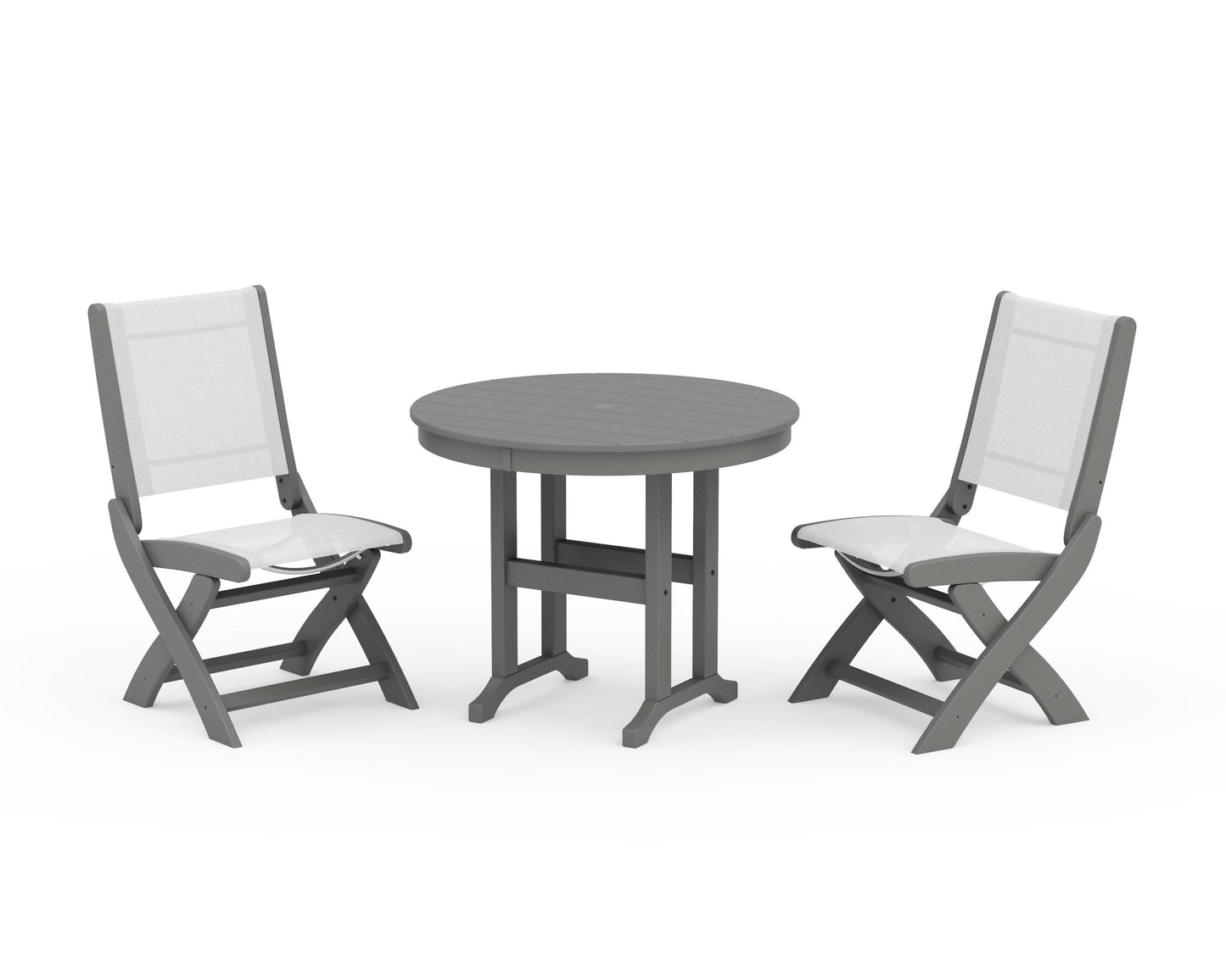 Coastal Folding Side Chair 3-Piece Round Dining Set