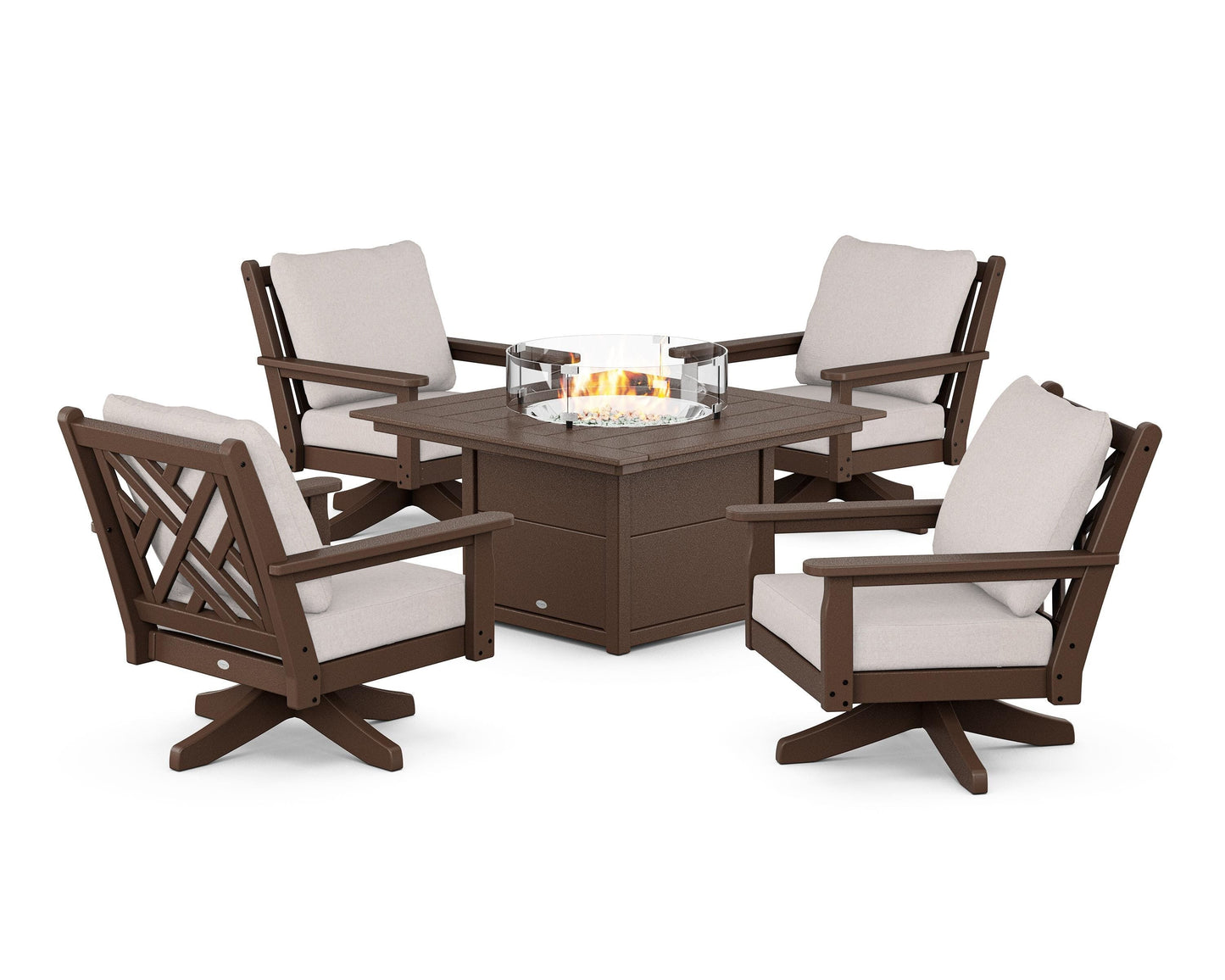 Chippendale 5-Piece Deep Seating Swivel Conversation Set with Fire Pit Table