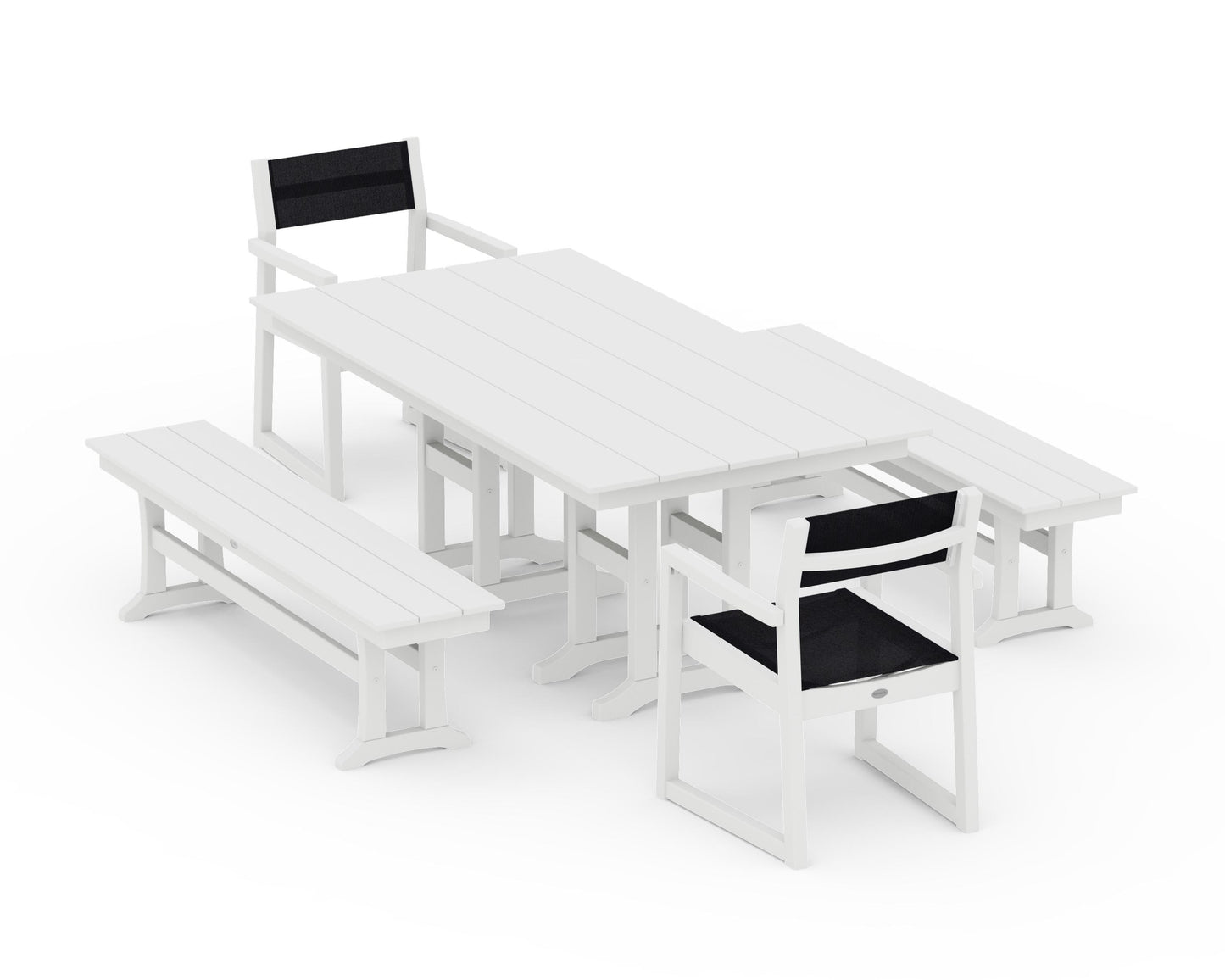 EDGE Sling Arm Chair 5-Piece Farmhouse Dining Set with Benches