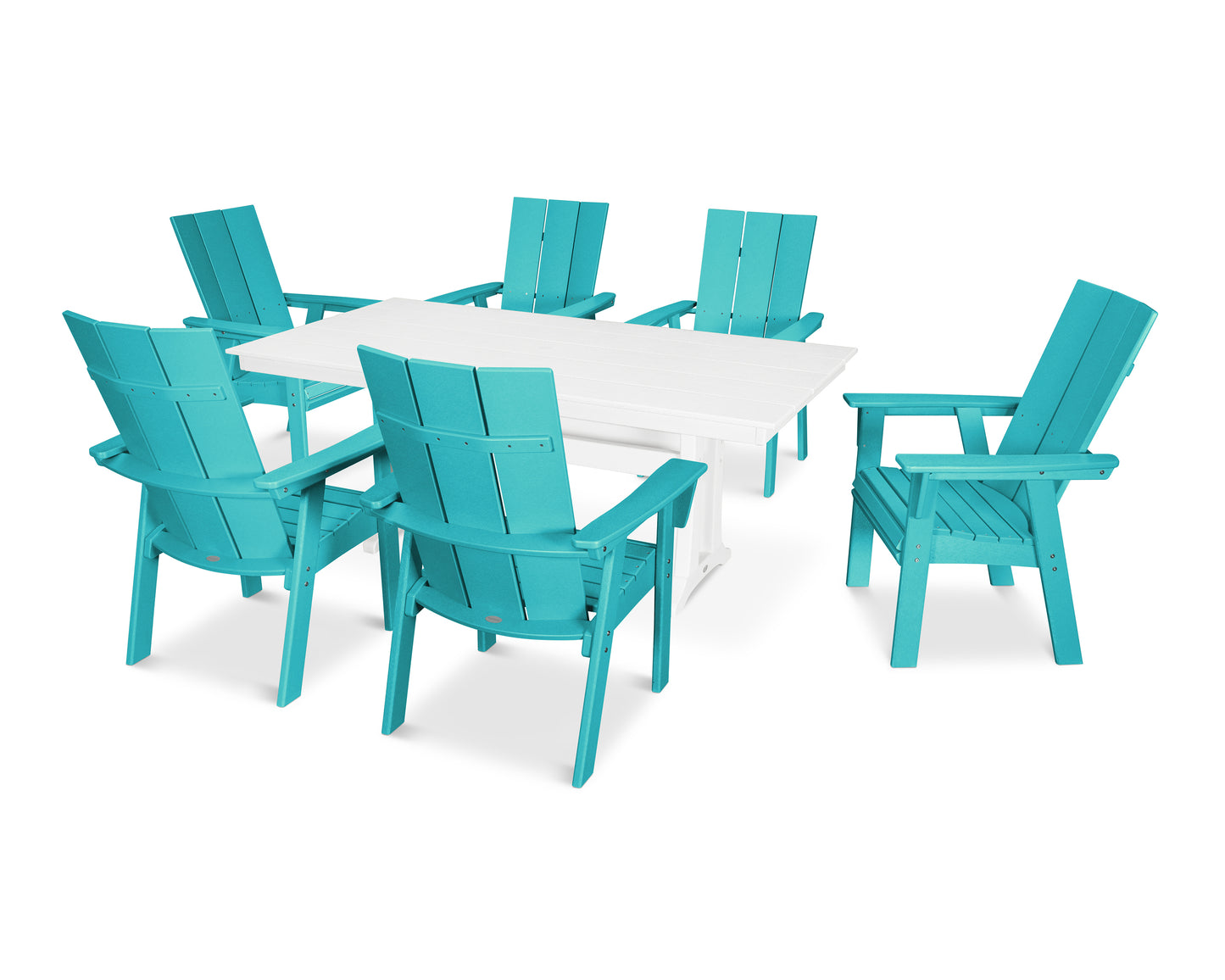 Modern Curveback Adirondack 7-Piece Farmhouse Dining Set with Trestle Legs