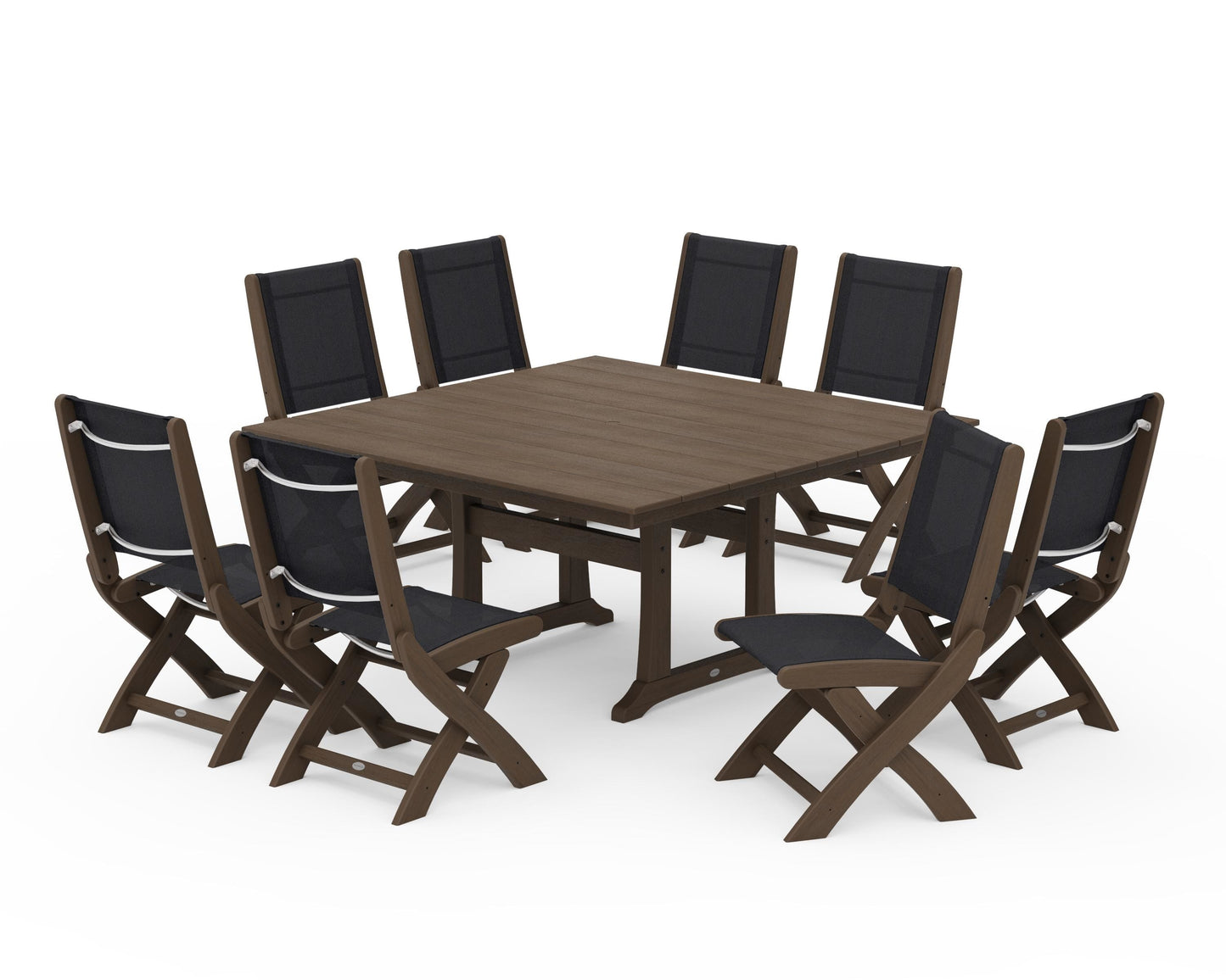 Coastal Folding Side Chair 9-Piece Dining Set with Trestle Legs