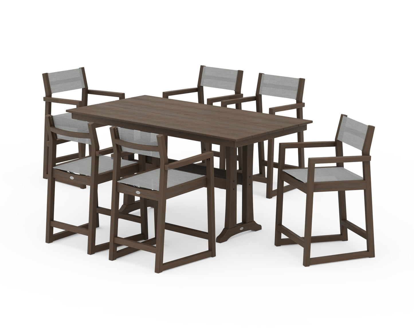 EDGE Sling Arm Chair 7-Piece Farmhouse Counter Set with Trestle Legs