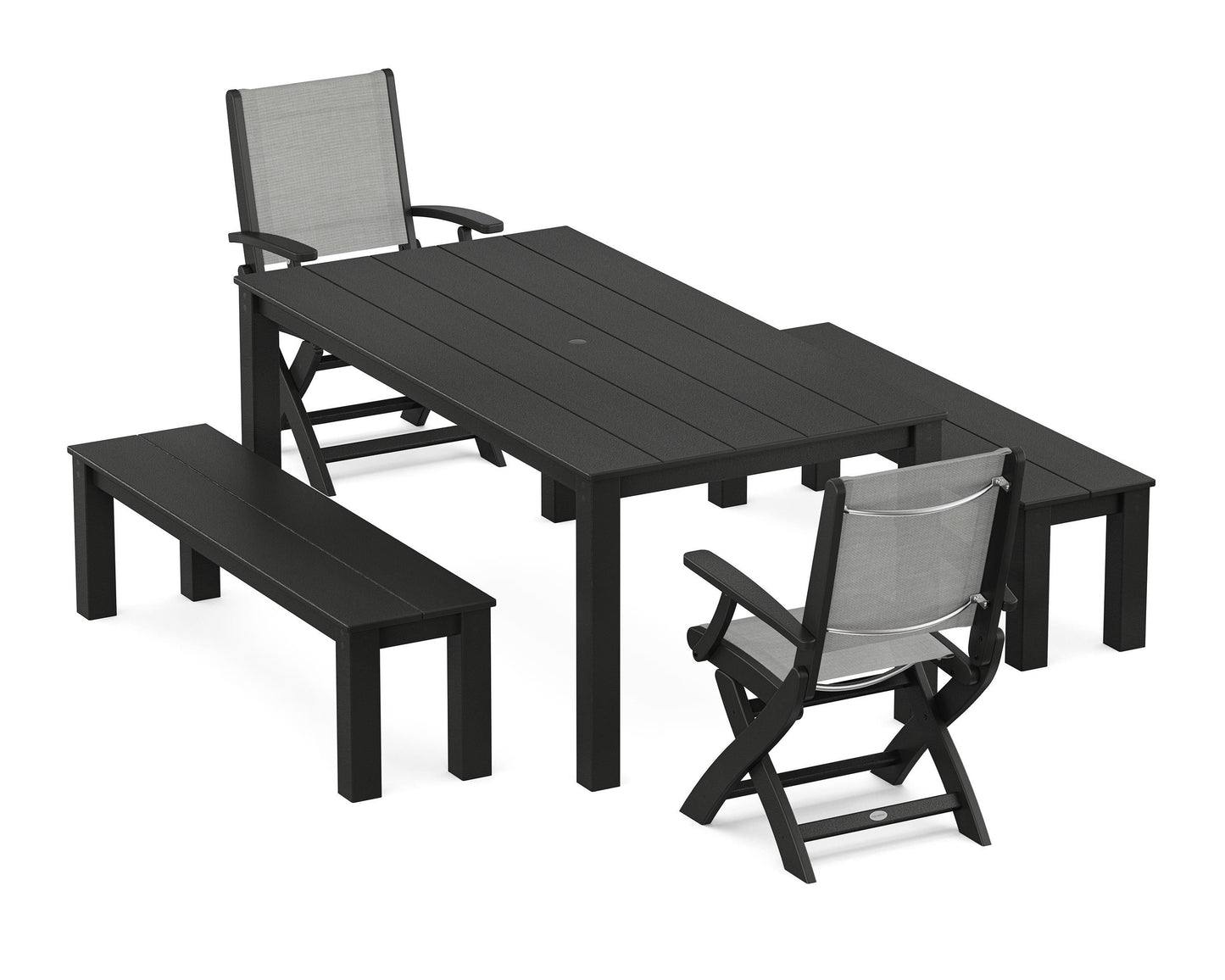 Coastal Folding Chair 5-Piece Parsons Dining Set with Benches