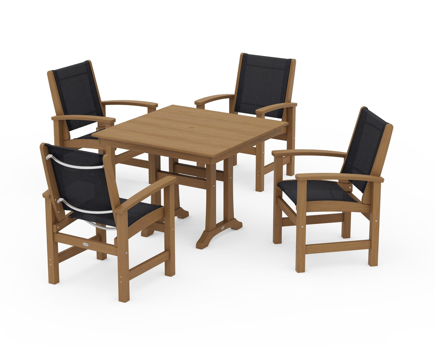 Coastal 5-Piece Farmhouse Dining Set With Trestle Legs