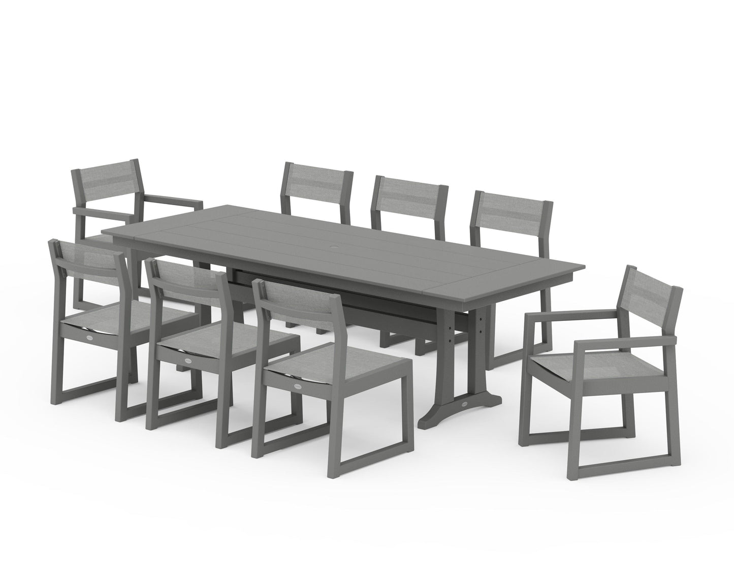 EDGE Sling 9-Piece Farmhouse Trestle Dining Set