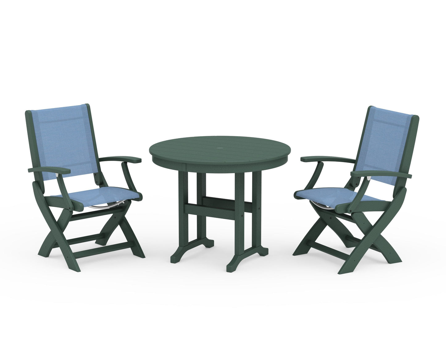 Coastal Folding Chair 3-Piece Round Dining Set