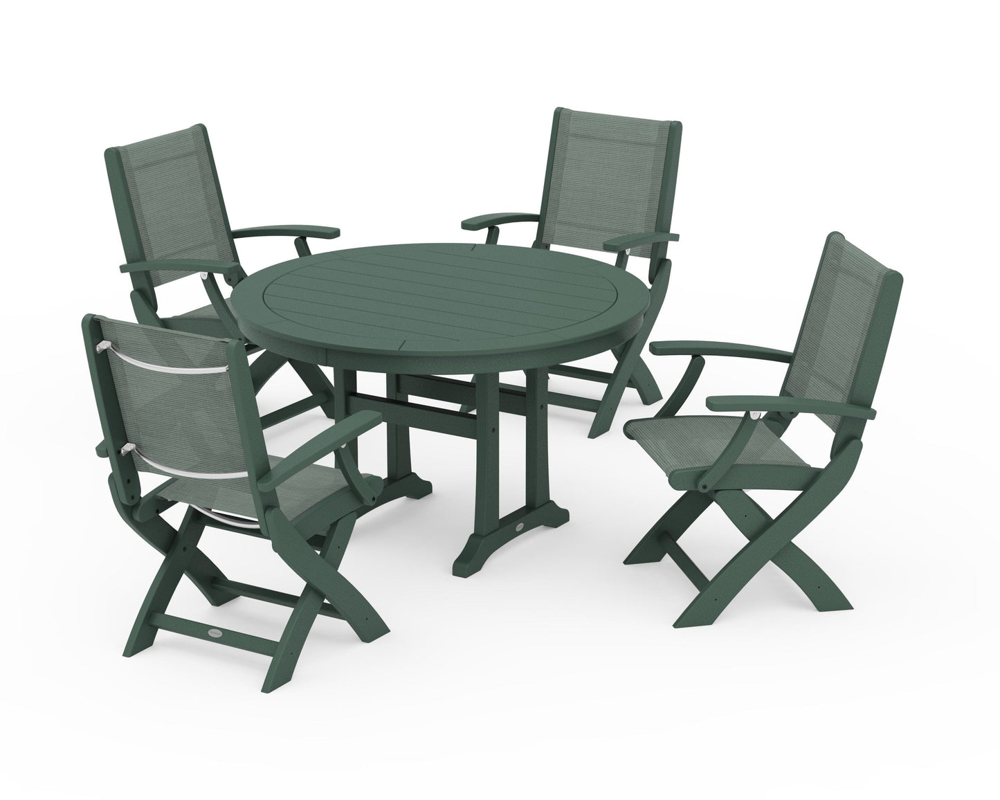 Coastal Folding Chair 5-Piece Round Dining Set with Trestle Legs