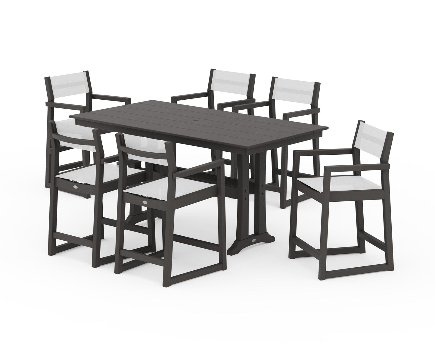 EDGE Sling Arm Chair 7-Piece Farmhouse Counter Set with Trestle Legs