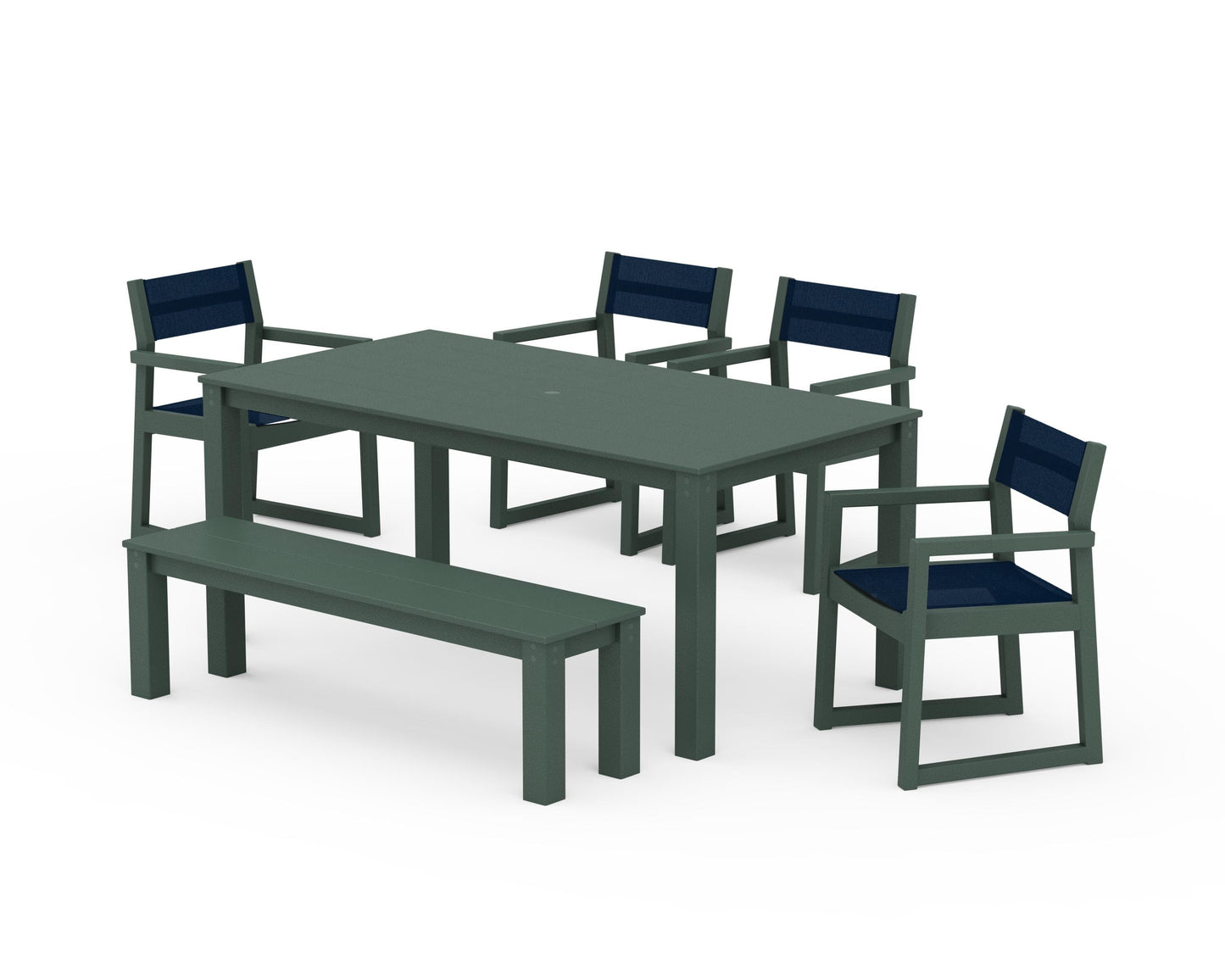 EDGE Sling Arm Chair 6-Piece Parsons Dining Set with Bench
