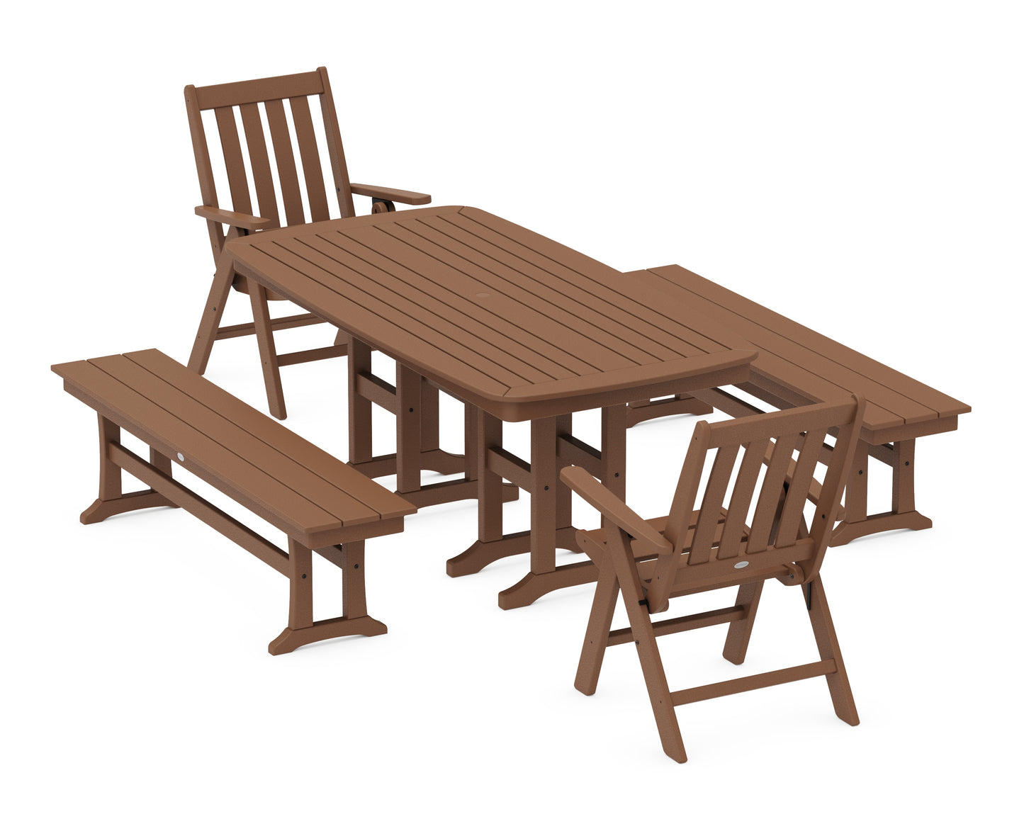 Vineyard Folding Chair 6-Piece Dining Set with Benches
