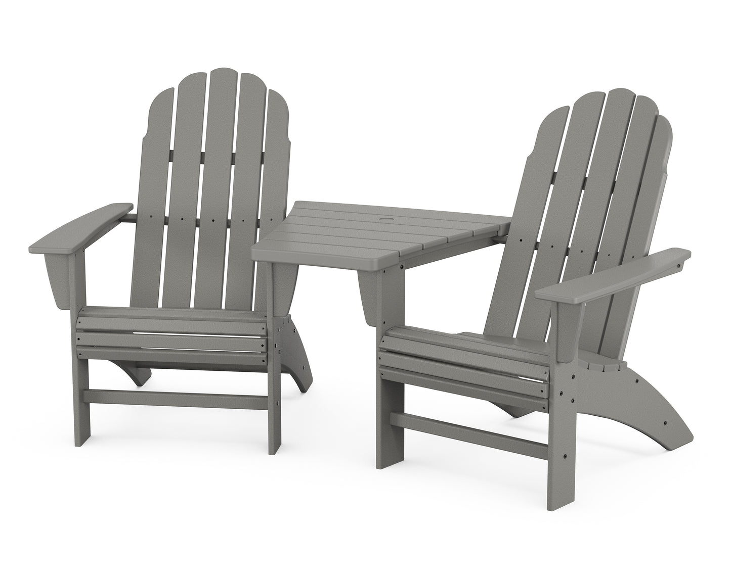 Vineyard 3-Piece Curveback Adirondack Set with Angled Connecting Table