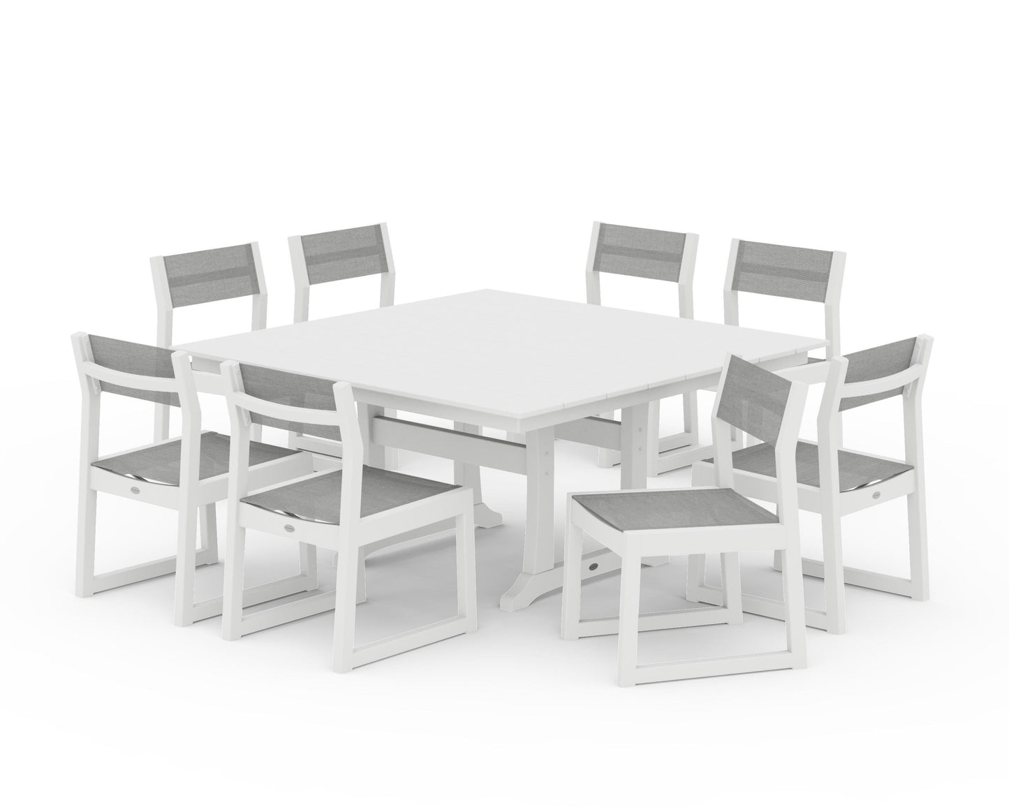 EDGE Sling Side Chair 9-Piece Farmhouse Trestle Dining Set