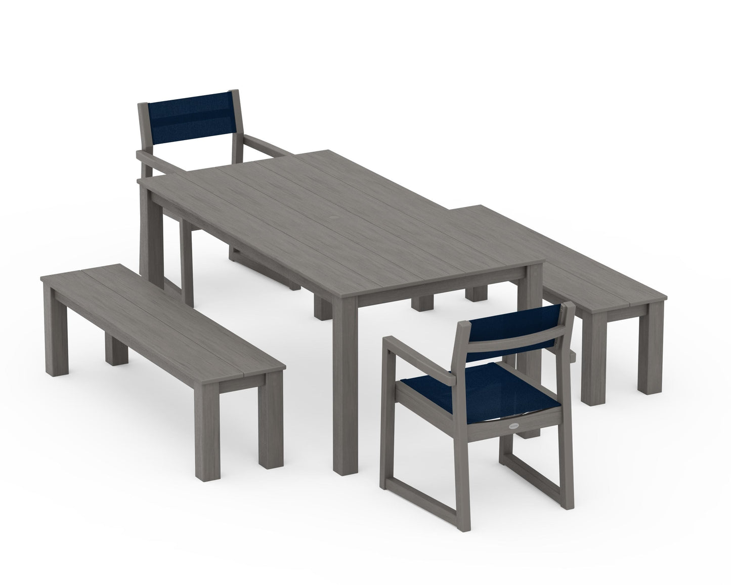 EDGE Sling Arm Chair 5-Piece Parsons Dining Set with Benches