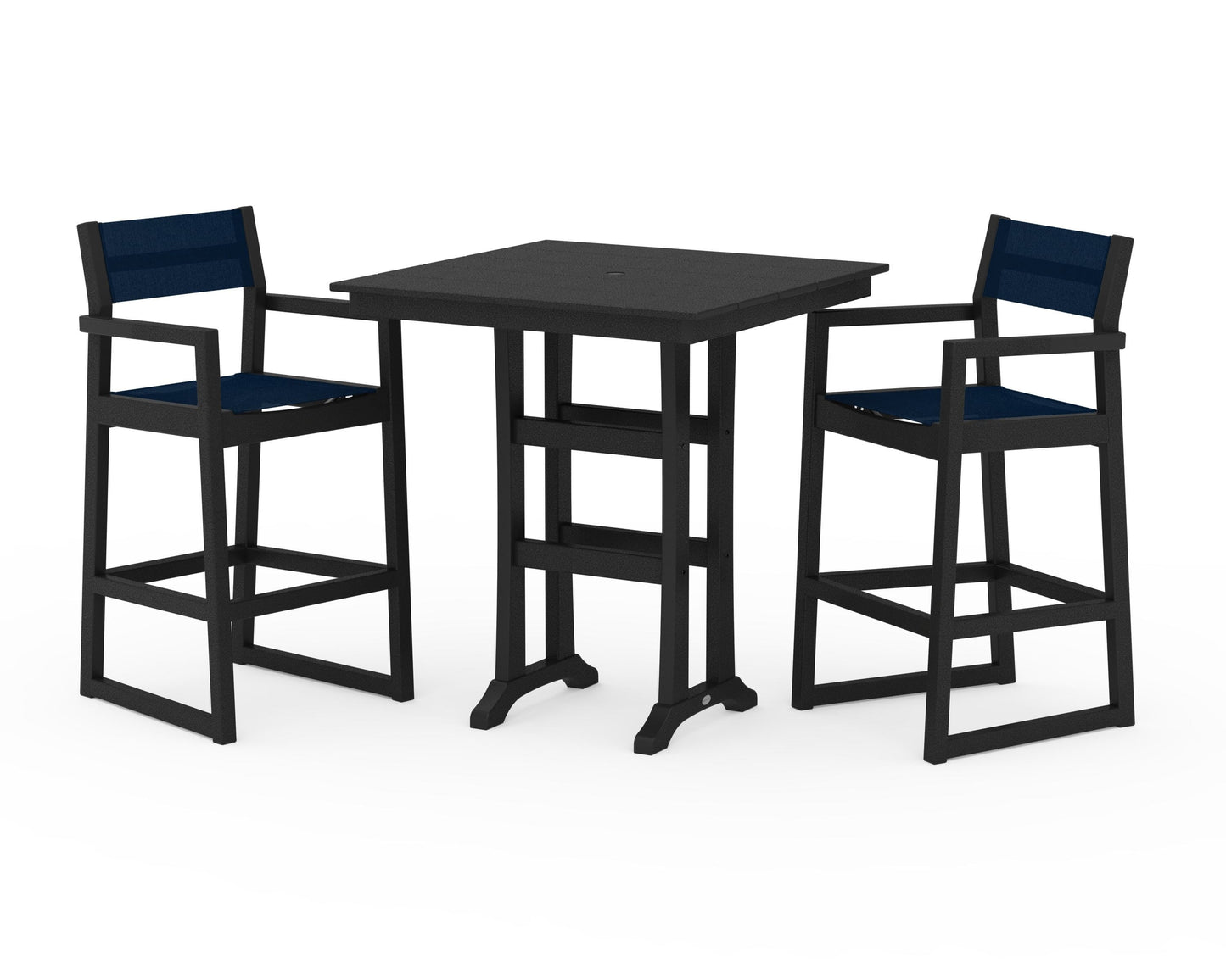 EDGE Sling Arm Chair 3-Piece Farmhouse Bar Set with Trestle Legs