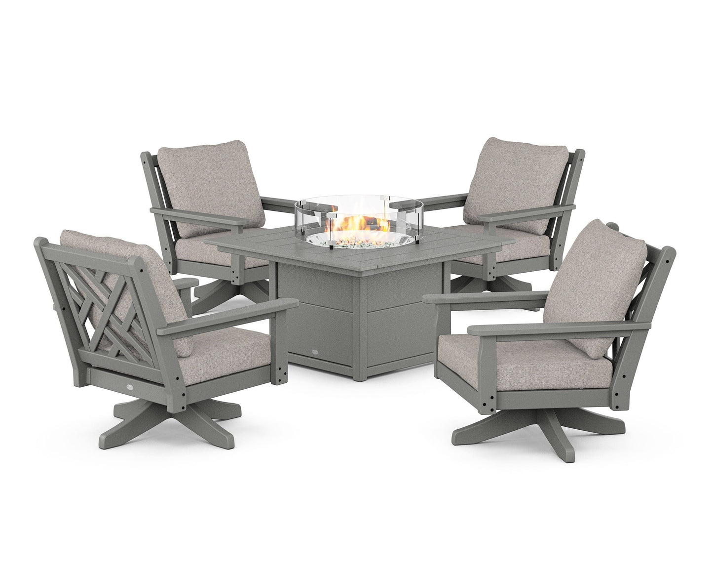 Chippendale 5-Piece Deep Seating Swivel Conversation Set with Fire Pit Table