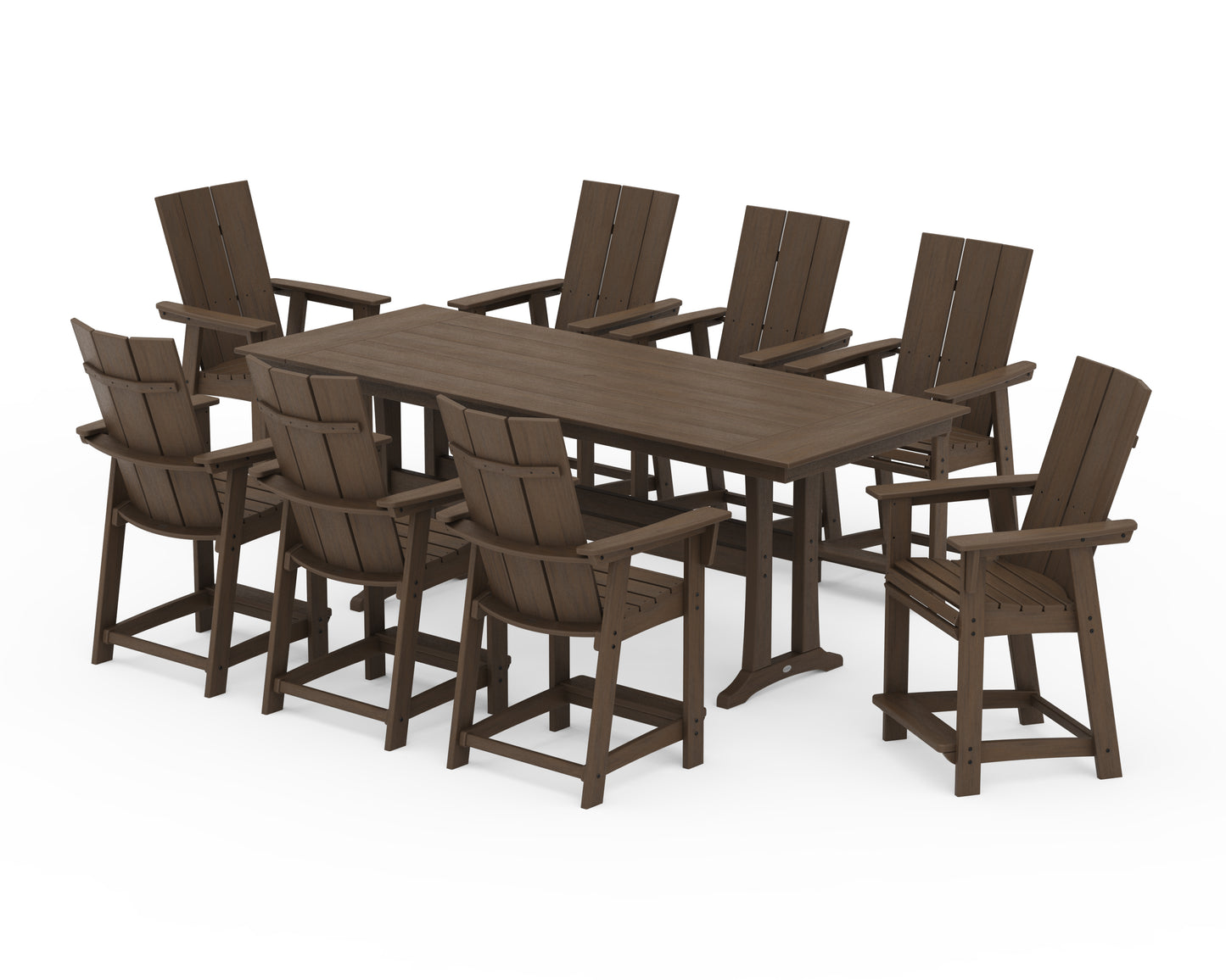 Modern Curveback Adirondack 9-Piece Farmhouse Counter Set with Trestle Legs