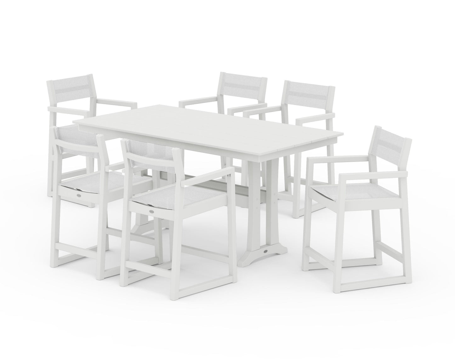 EDGE Sling Arm Chair 7-Piece Farmhouse Counter Set with Trestle Legs