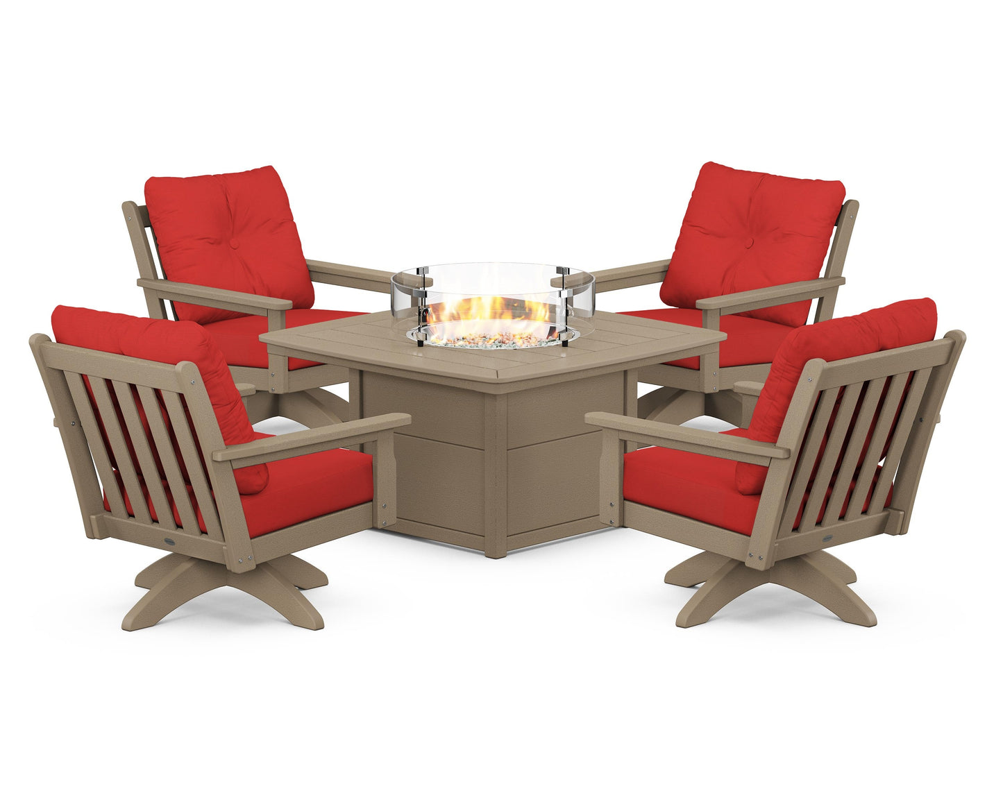 Vineyard 5-Piece Deep Seating Swivel Conversation Set with Fire Pit Table