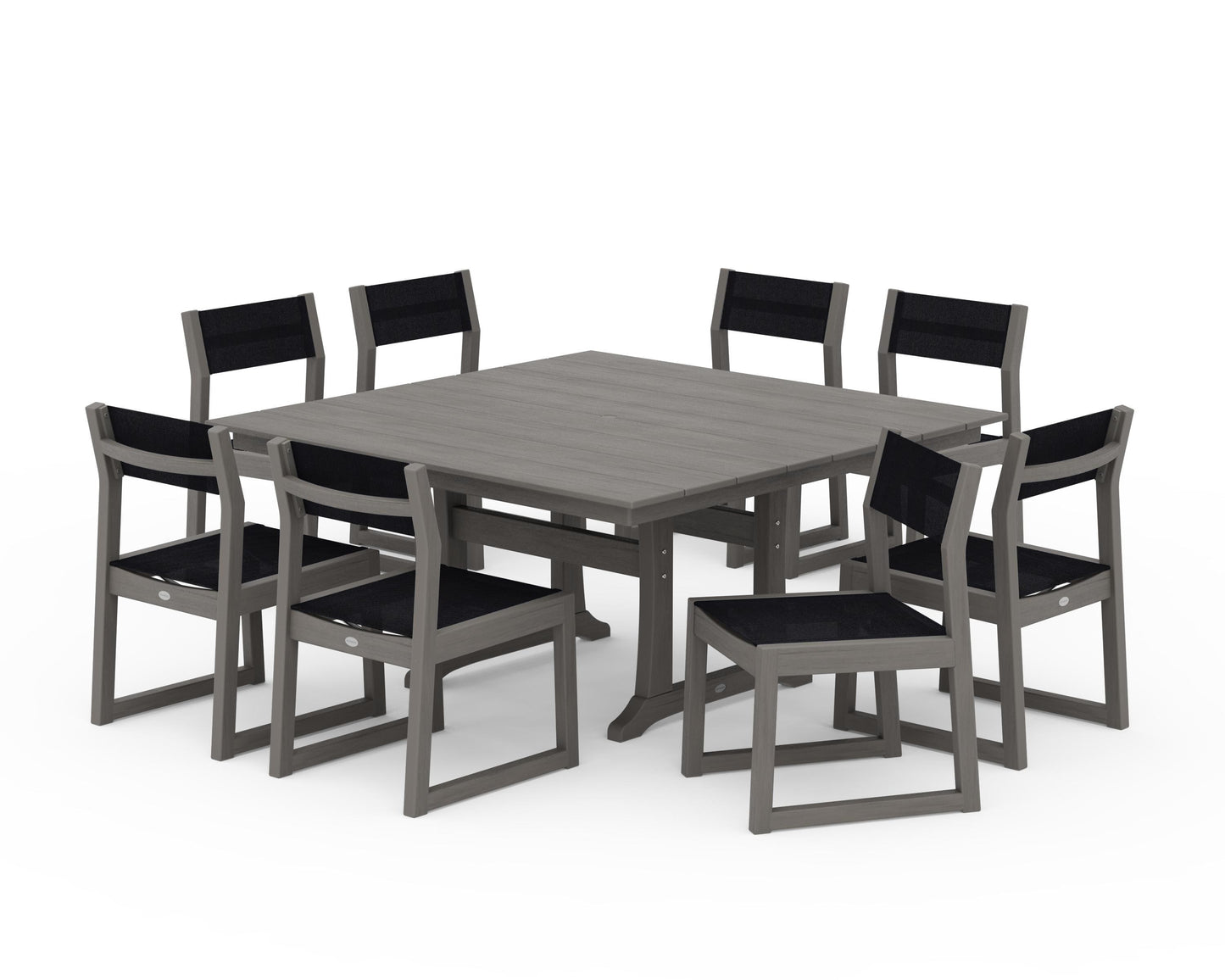 EDGE Sling Side Chair 9-Piece Farmhouse Trestle Dining Set