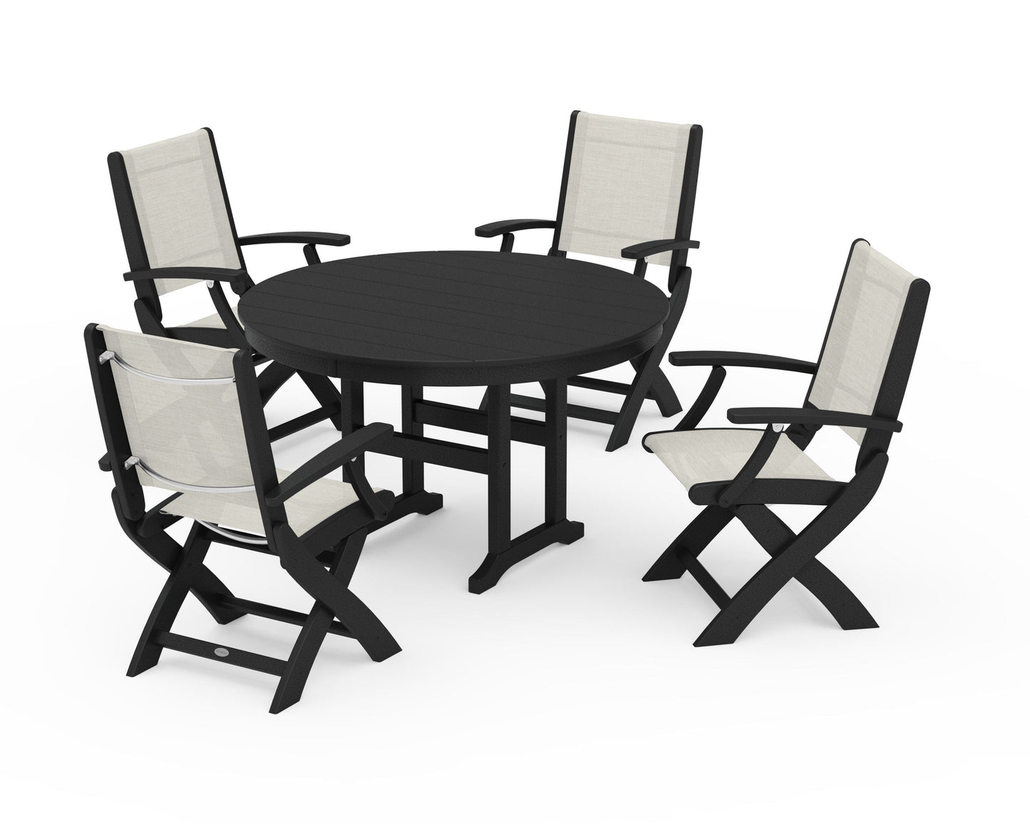 Coastal Folding Chair 5-Piece Round Dining Set