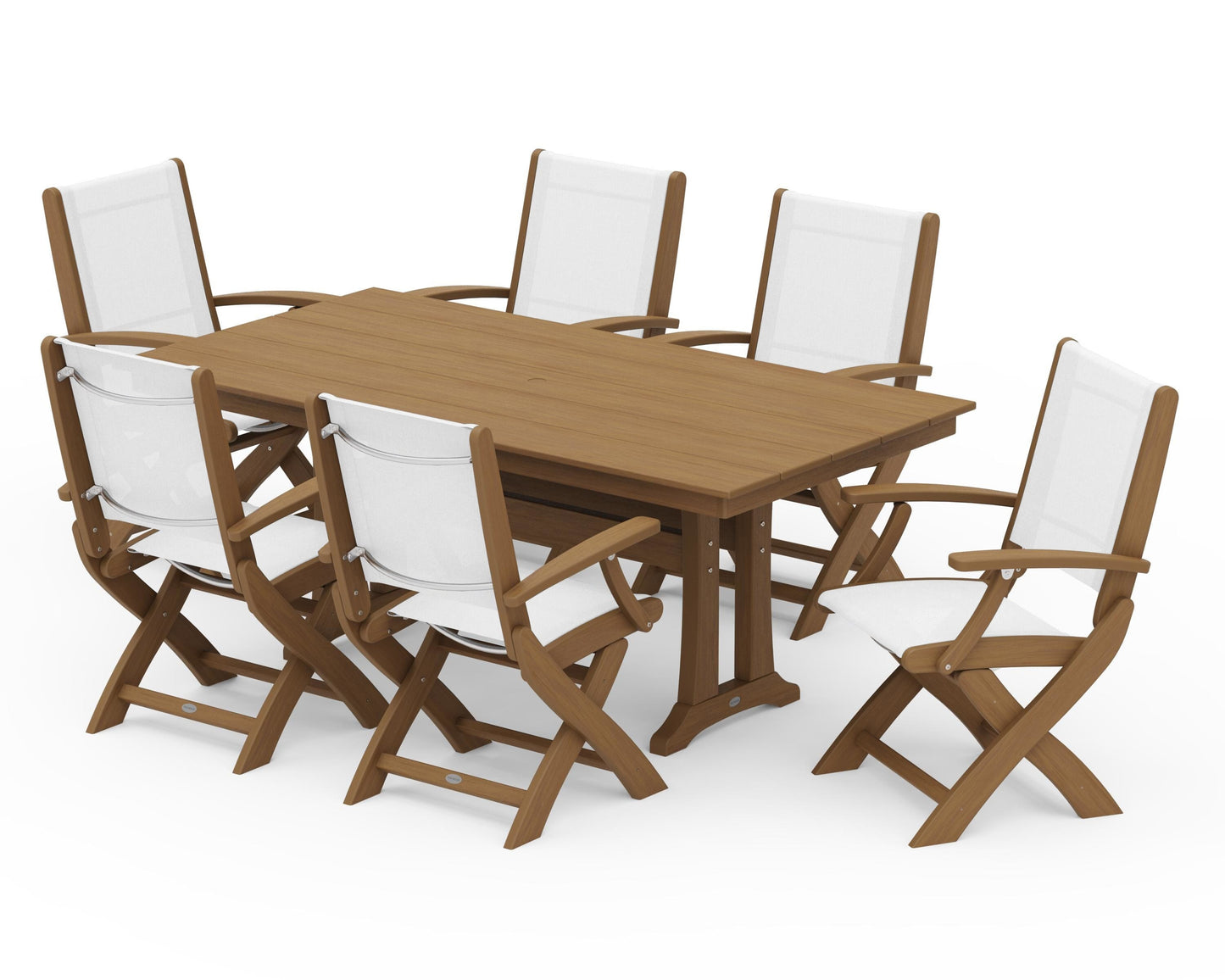 Coastal Folding Arm Chair 7-Piece Farmhouse Dining Set with Trestle Legs