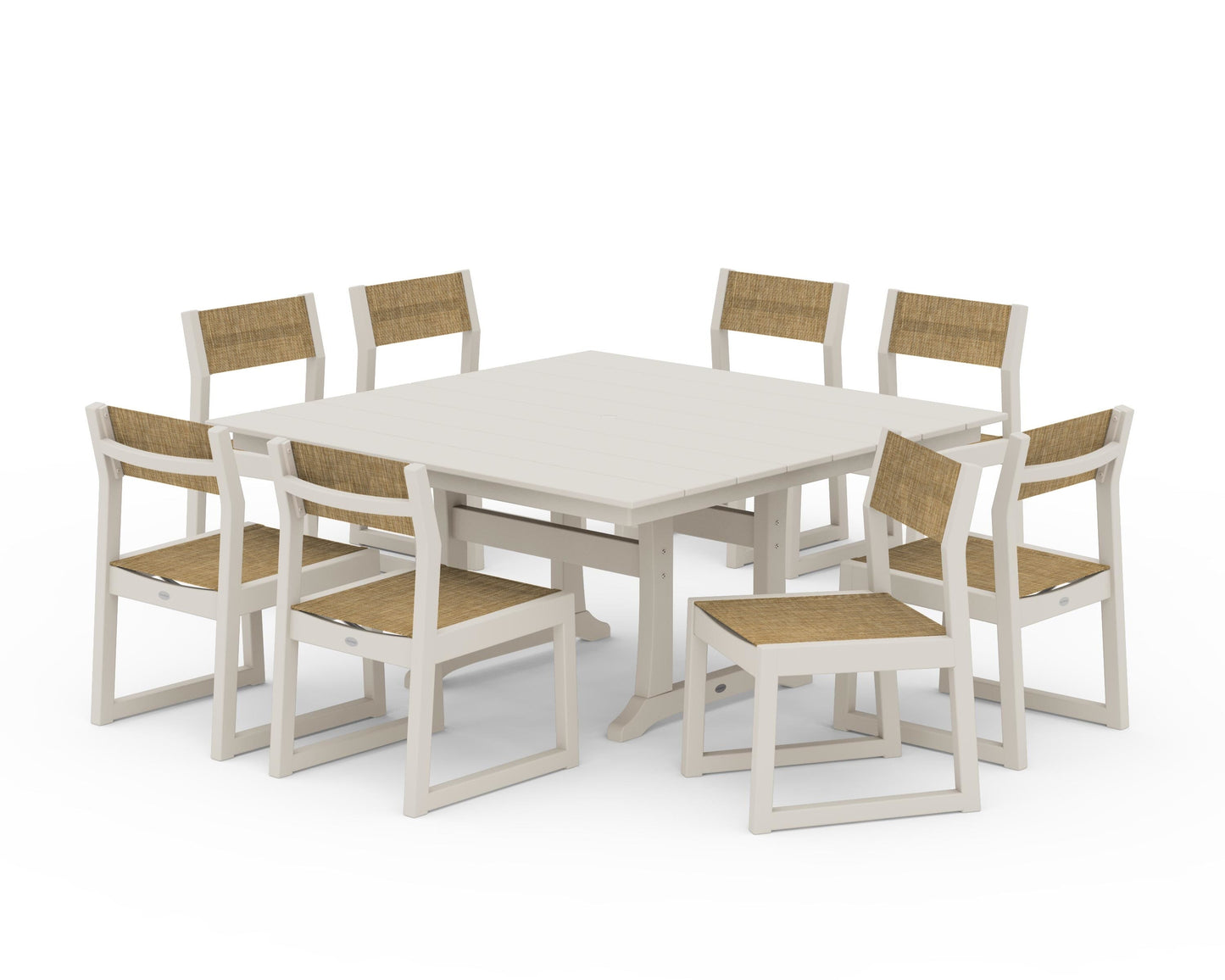 EDGE Sling Side Chair 9-Piece Farmhouse Trestle Dining Set