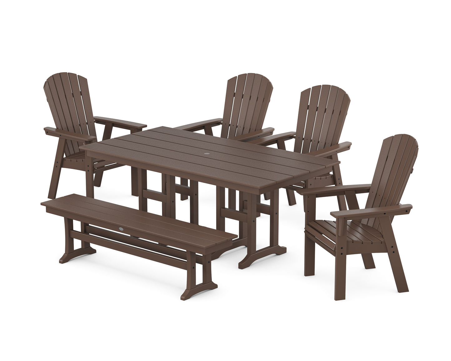Nautical Curveback Adirondack 6-Piece Farmhouse Dining Set with Bench