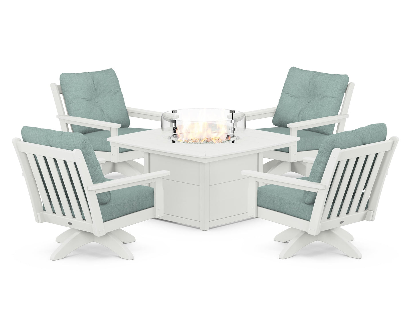 Vineyard 5-Piece Deep Seating Swivel Conversation Set with Fire Pit Table
