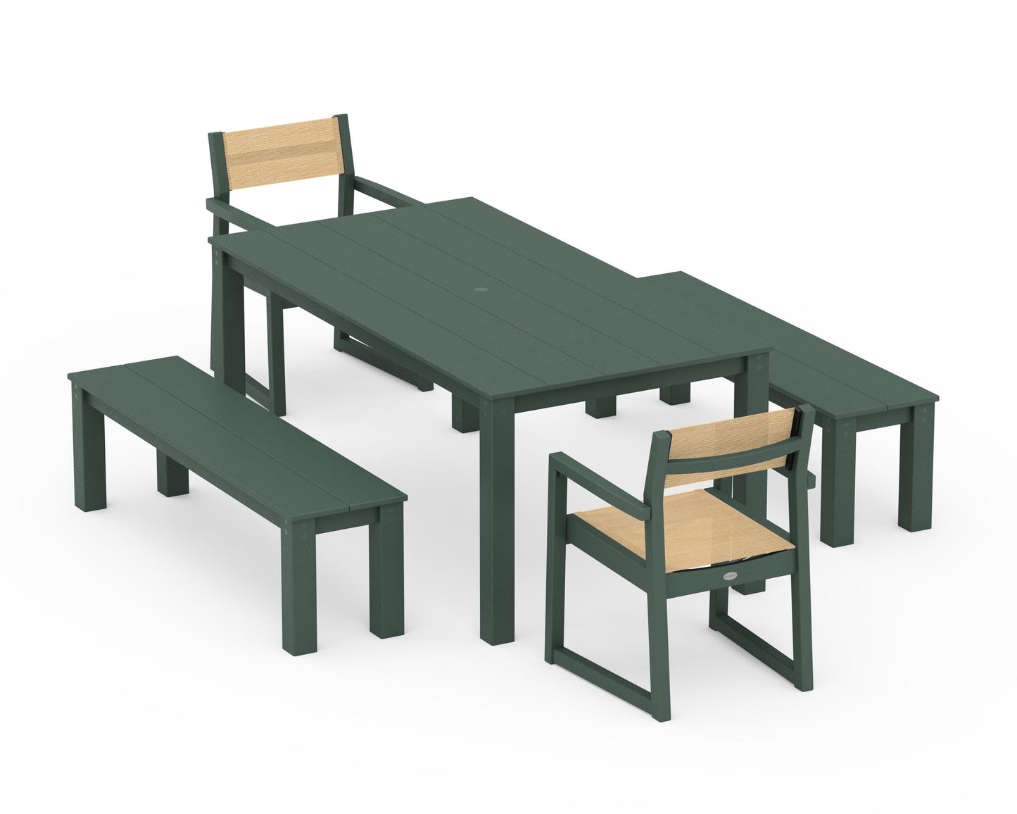 EDGE Sling Arm Chair 5-Piece Parsons Dining Set with Benches