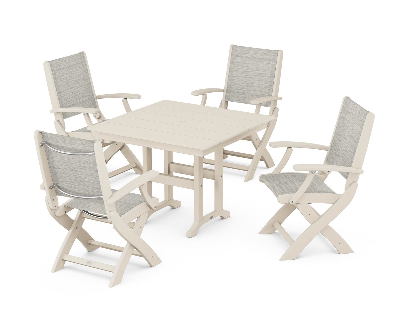 Coastal Folding Chair 5-Piece Farmhouse Dining Set