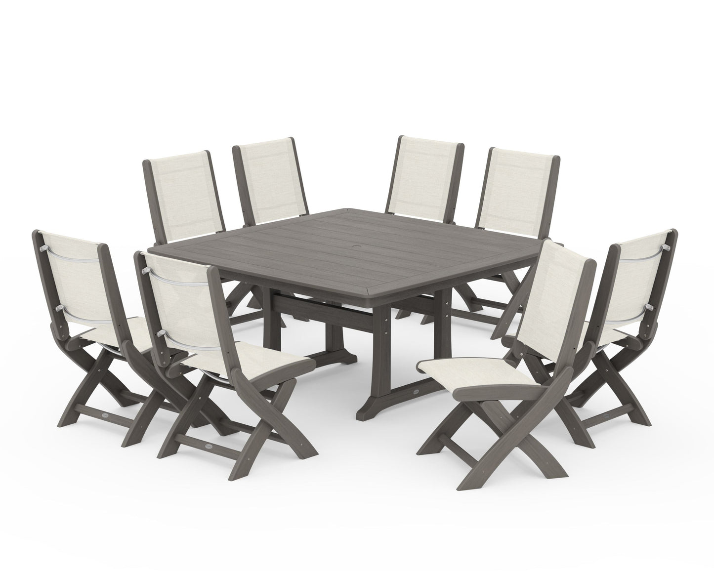 Coastal Folding Side Chair 9-Piece Dining Set with Trestle Legs