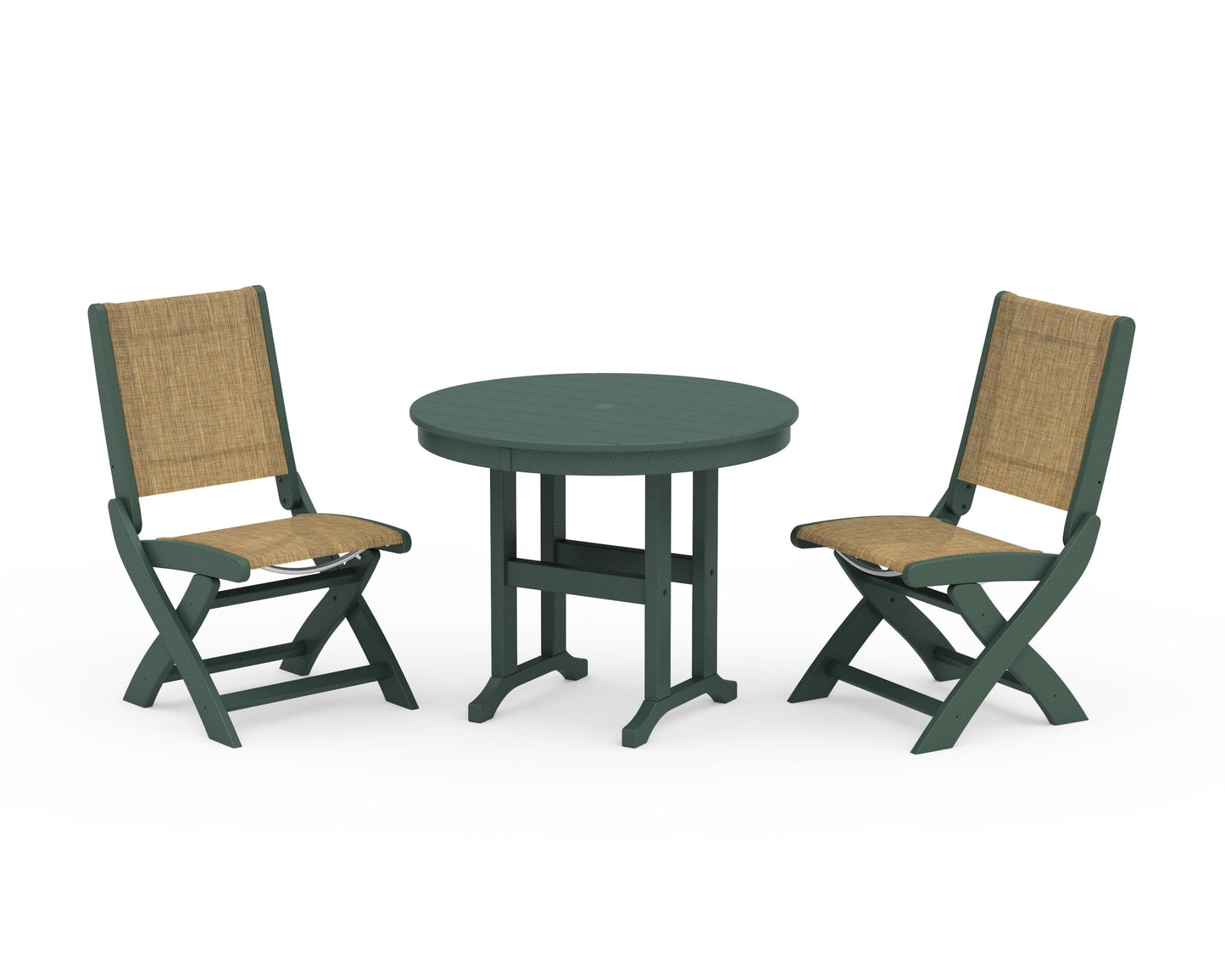 Coastal Folding Side Chair 3-Piece Round Dining Set