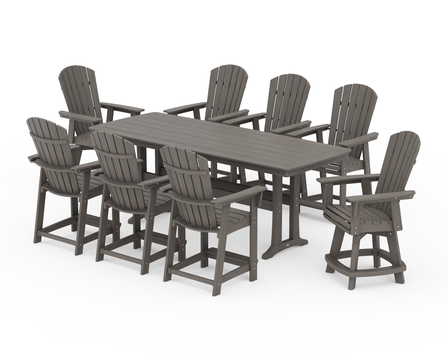 Nautical Curveback Adirondack Swivel 9-Piece Counter Set with Trestle Legs