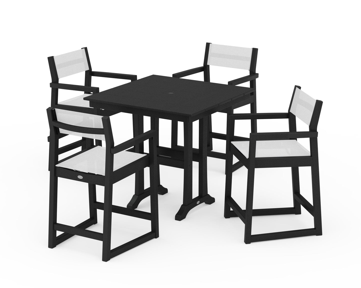 EDGE Sling Arm Chair 5-Piece Farmhouse Counter Set with Trestle Legs