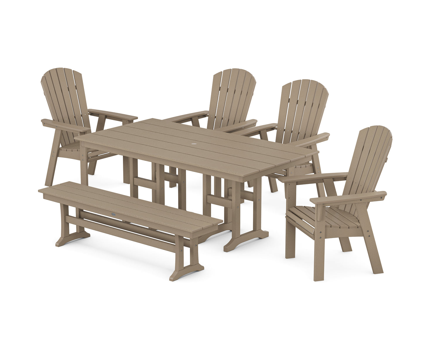 Nautical Curveback Adirondack 6-Piece Farmhouse Dining Set with Bench