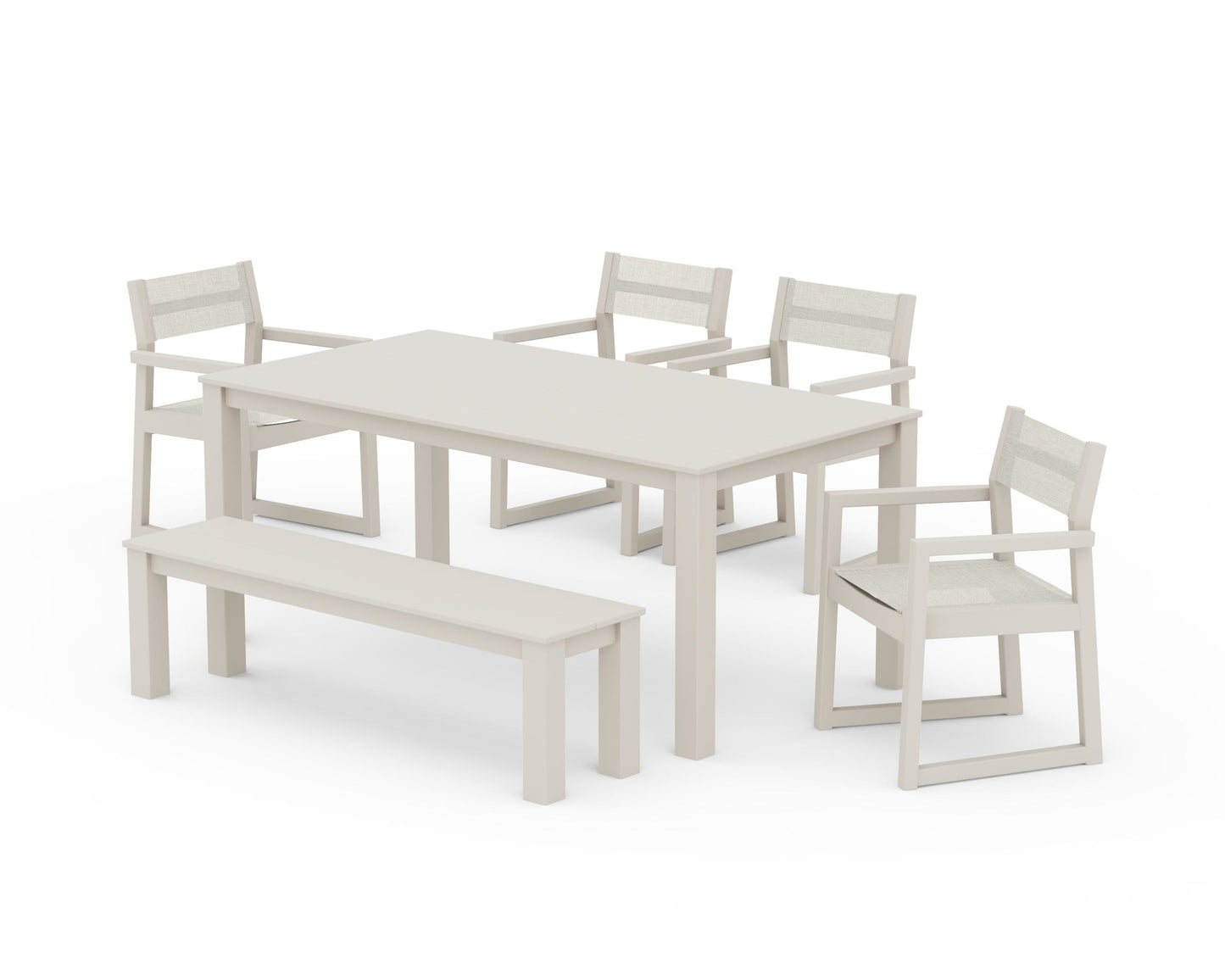 EDGE Sling Arm Chair 6-Piece Parsons Dining Set with Bench