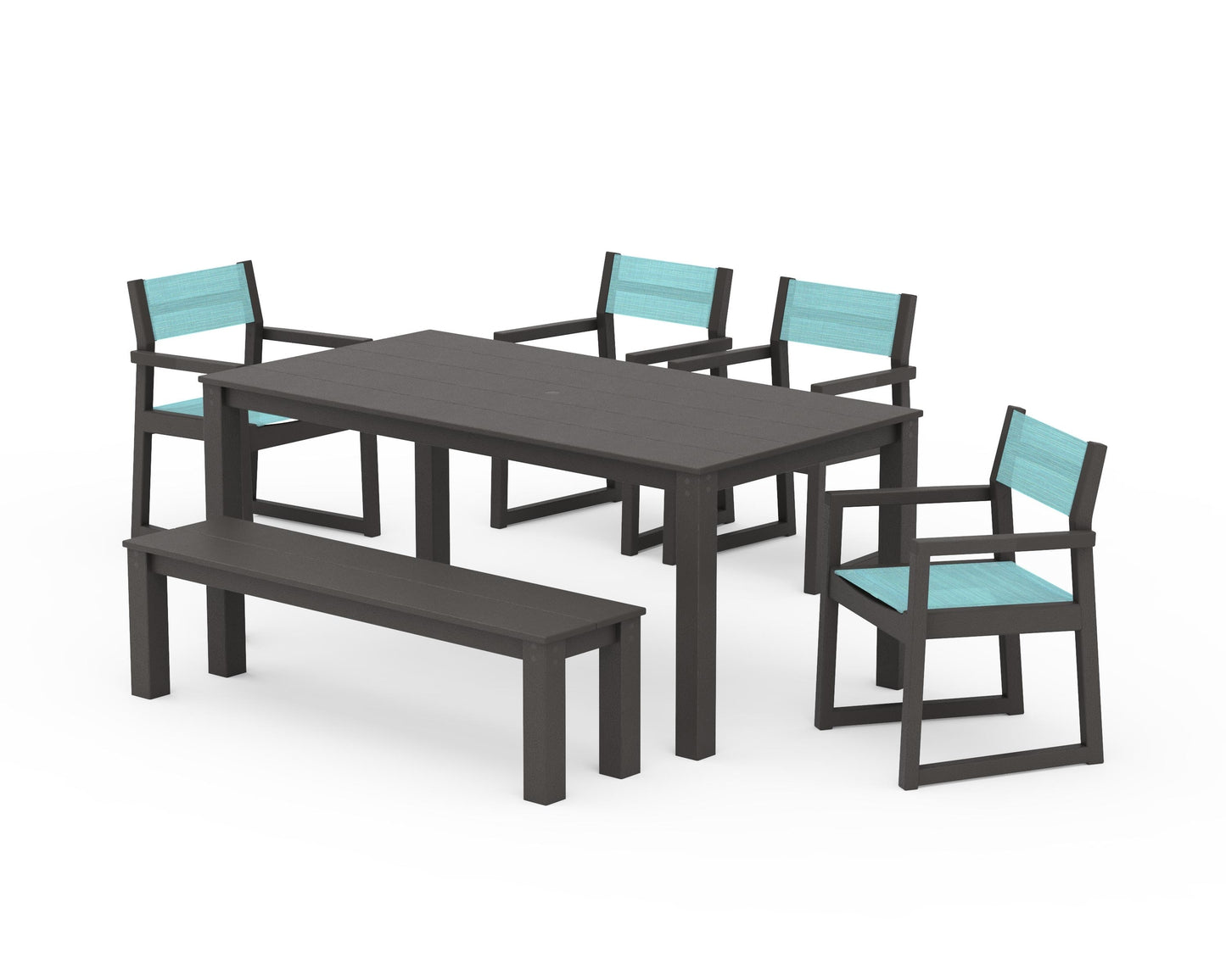 EDGE Sling Arm Chair 6-Piece Parsons Dining Set with Bench
