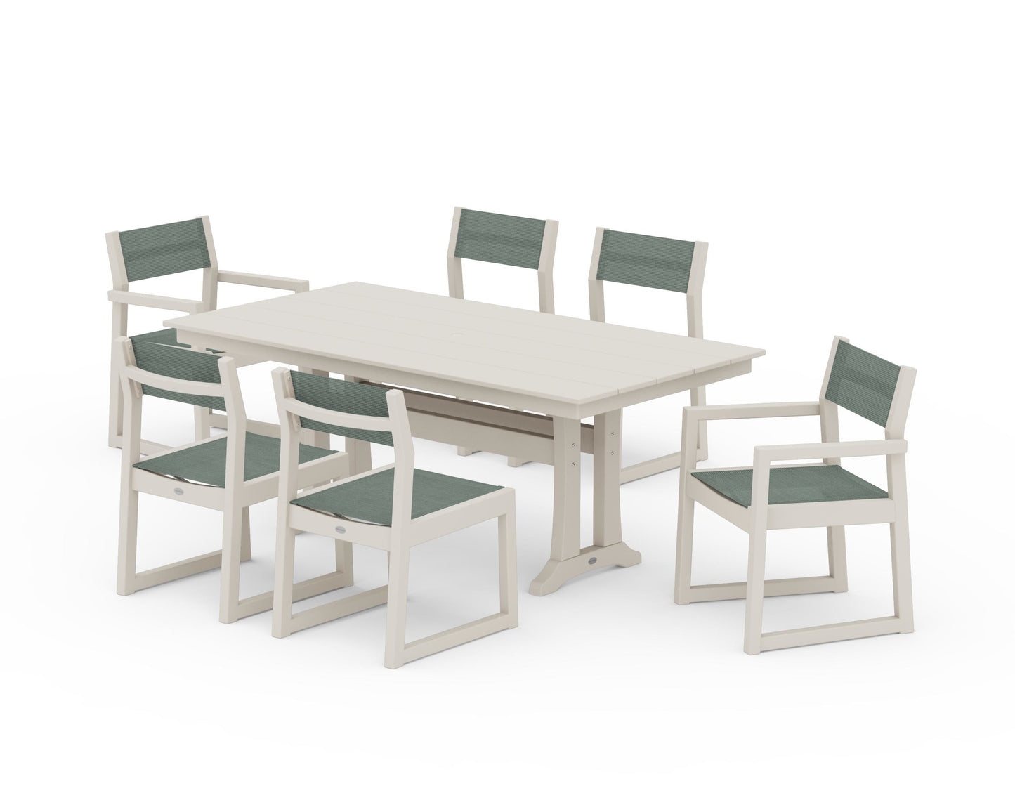 EDGE Sling 7-Piece Farmhouse Trestle Dining Set