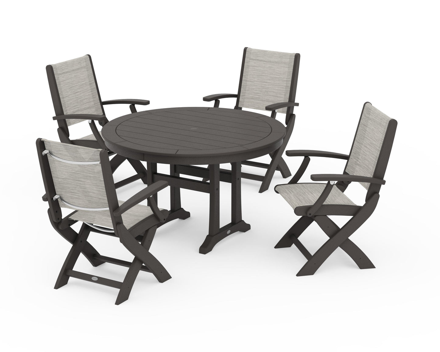Coastal Folding Chair 5-Piece Round Dining Set with Trestle Legs